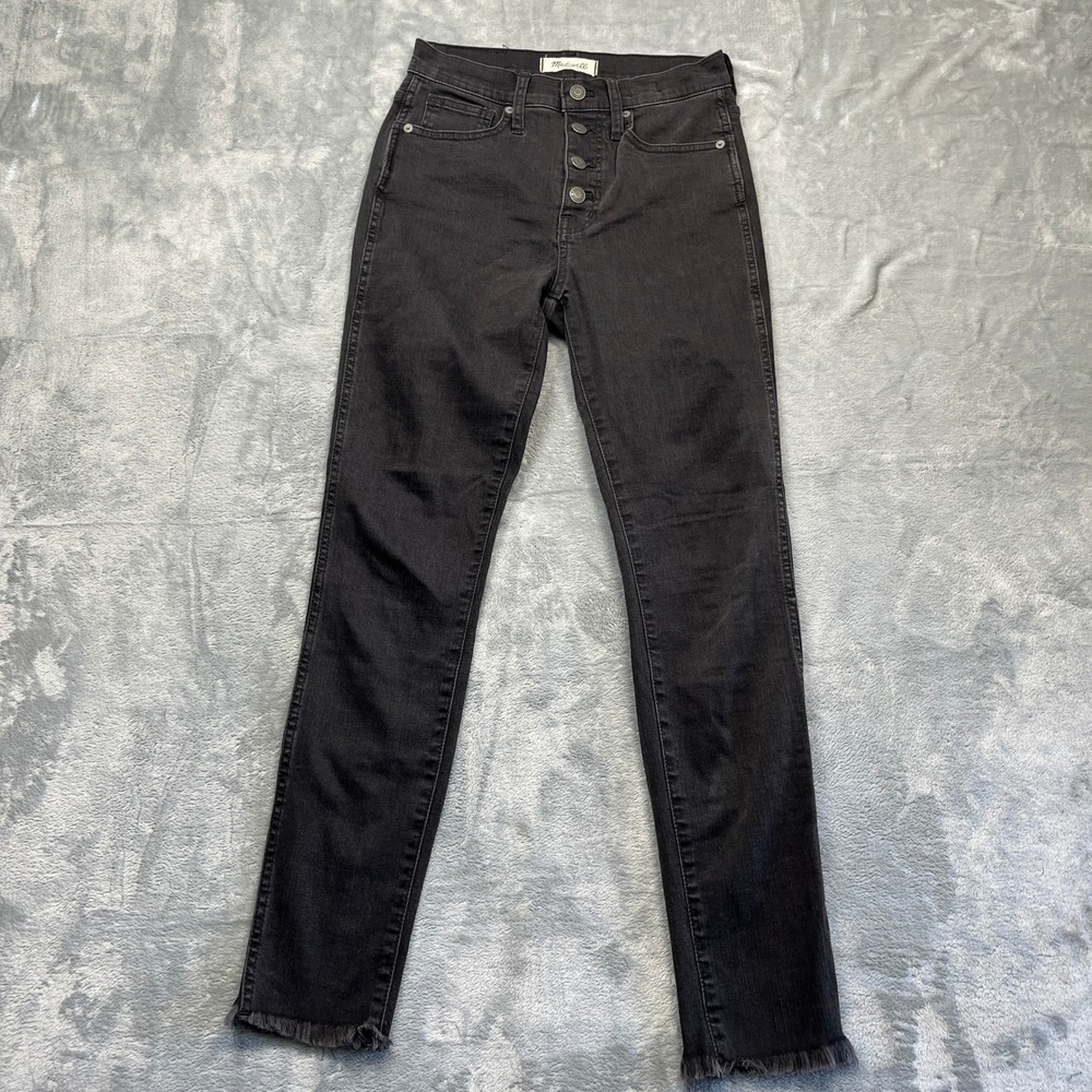 Madewell 10" High-Rise Skinny Jeans Women Black Button Fly Raw Hem Size 25